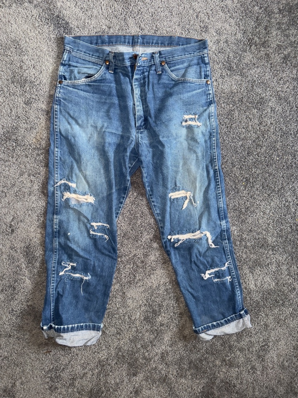 Wrangler Women's Distressed Blue Straight Leg Jeans